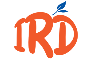 An orange stylized letterform spelling 'IRD' with two blue leaves at the top, shown on a plain white background.